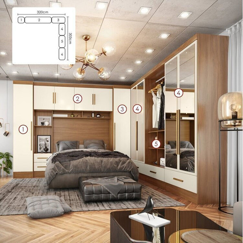 Quarto Modulado Casal Completo 6 Peças 6 Portas 5 Ggwt