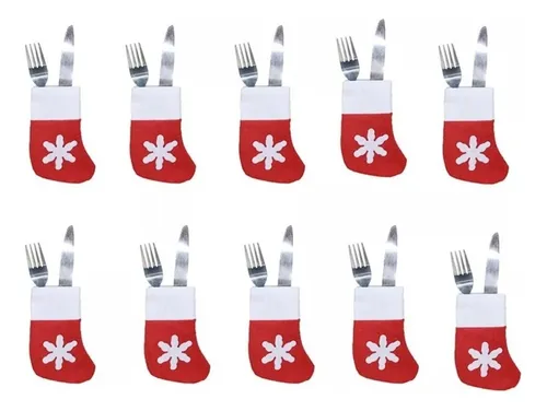 10 Unids Calcetines Navideños Decorativos Navidad Copo Nieve