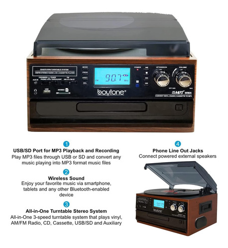 Tocadiscos Boytone Bt-22ms Bluetooth Y Radio Am/fm