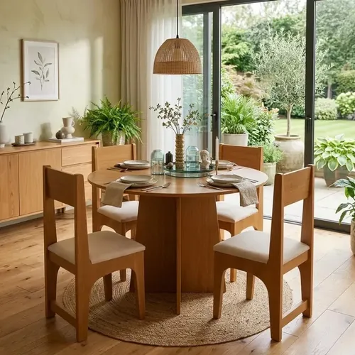 Conjunto Mesa Redonda Art  Panta Nature Com 4 Cadeiras Inova Para Cozinha Sala De Jantar Mel Liso