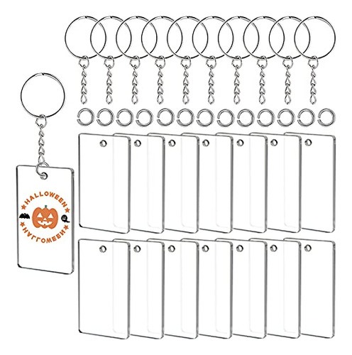90 Pieces Clear Acrylic Keychain Blanks Rectangle 2 Inc...