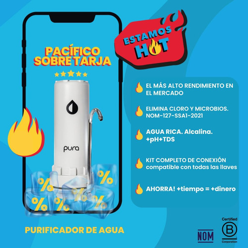 Purificador Filtro De Agua Aprobado Nom Elimina Cloro 