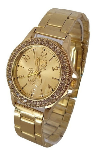 Relógio Feminino Dourado Brilhante Gatinho Gato Delicado