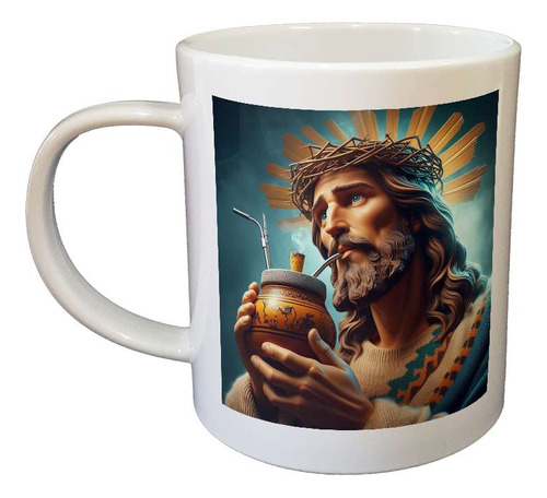 Taza Plastico Jesus Tomando Mate Venecitas Arte Yerba