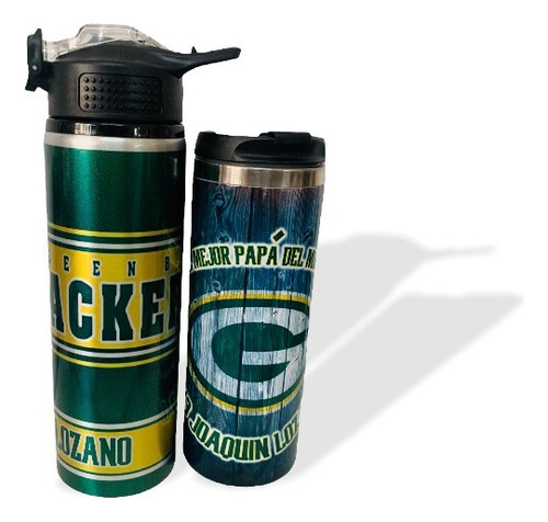 Cilindro+termo Diseño Green Bay Packers Futbol Americano Color Verde