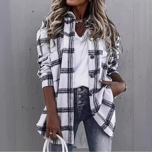 Chaqueta Camisero Casual Con Botones Para Mujer