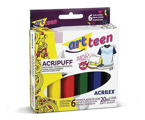 Pintura Expandible Textil Acrilex | 6x20 Ml - Acripuff