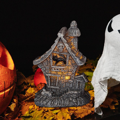 Casa Embrujada De Halloween Con Luz, Casa Embrujada Gato