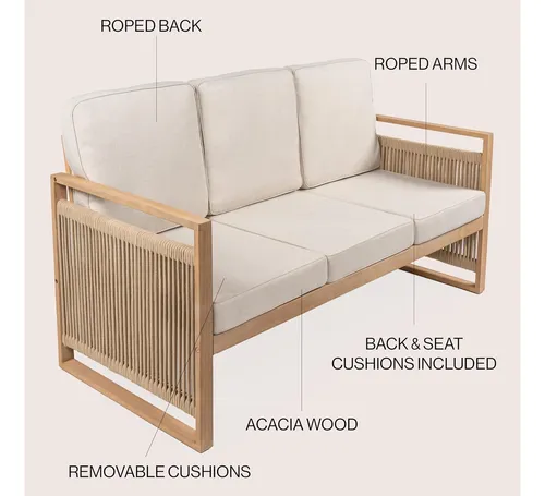 Sofá De 3 Asientos De Madera De Acacia Con Cojines Sfb1002a