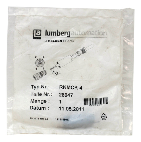 Conector Para Sensor Lumberg Rkmck4 M8 4 Pinos Fêmea