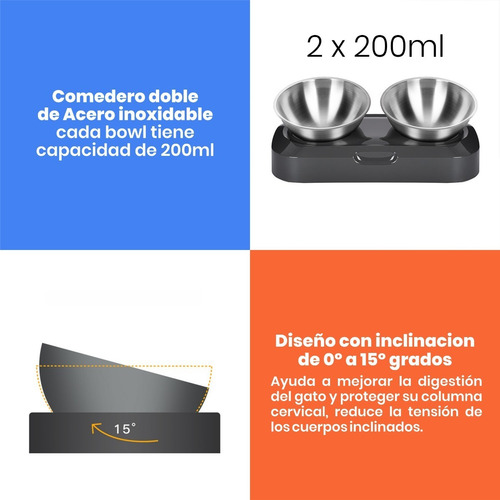 Imagen 3 de 10 de Comedero Bebedero Gatos Perros Elevado Acero Inoxidable New