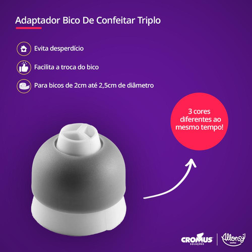 Kit Adaptador De Bico De Confeitar Triplo Para 3 Cores 4un
