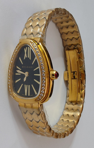 Reloj Bnlgr Mod. Serpentie Seduttorie Dama Correa Oro Amarillo Bisel Con Piedras Caratula Negra (Usado)