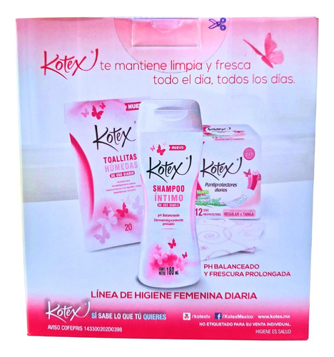Kit Cuidado Diario Kotex Shampo Pantiprotectores Toallitas