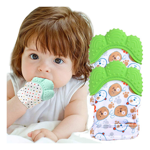 2 Guante Mordedera Suave Ajustable Silicona Bebe Dentición