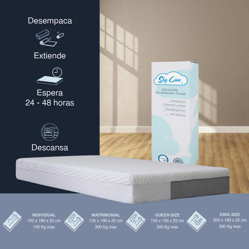 Colchon Individual Zen En Caja Memory Foam Premium 25 Cm
