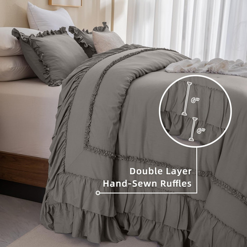 Juego De Edredón Extragrande California King Gris Suave 325