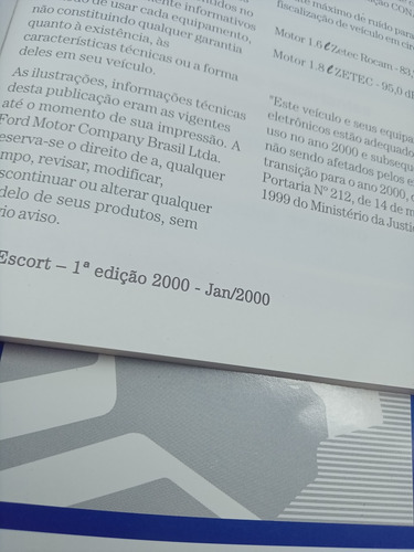 Ford Escort 2000 Manual Do Proprietário 1.6 1.8 Zetec Rocam (Usado)