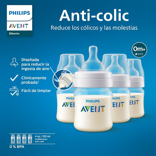 Pack 4 Biberones Philips Avent Anti-colic Scy121/17 Transparente