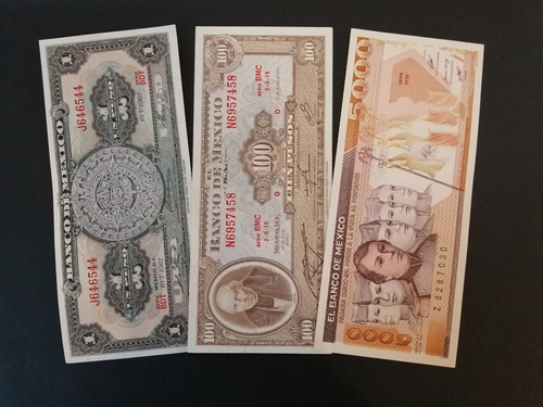 3 Billetes Mexicanos Antiguos, Sin Circular