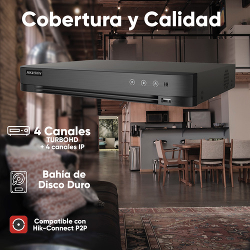 Hikvision Kit De 4 Cámaras De Seguridad Metálicas Bala Turbohd 4k 8mp Exterior Ip67 Ir Exir 30 Mts + Dvr 8mp 4 Canales Turbohd + 4 Canales Ip Modelo Ids2ce16u0t-plus