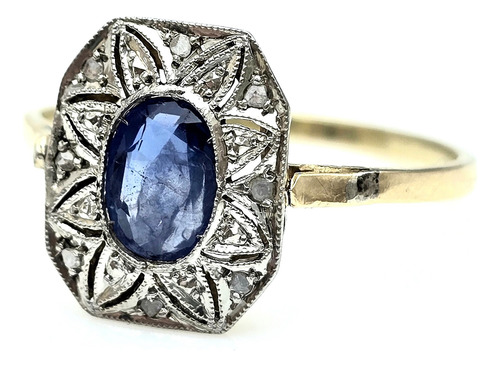 Anillo Oro Zafiro Brillantes Vistas En Platino 2,5g T23