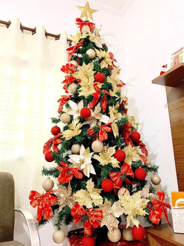 Arvore Natal Decorada 2,10m Vermelha Dourada 80 Enfeite 900h | Parcelamento sem juros Arvore Natal Decorada 2,10m Vermelha Dourada 80 Enfeite 900h | Parcelamento sem juros