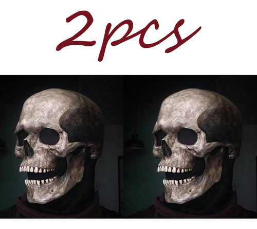 Máscara De Halloween 2p Cabeza Crânio Completa Esqueleto Lát