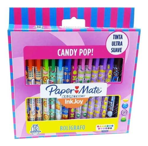 Canetas Paper Mate Candy Pop com 16 peças de tinta multicolorida, várias cores externas