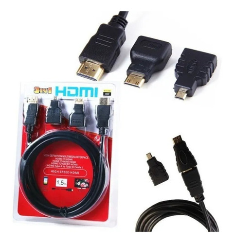 Cable Hdmi 3 En 1 Gold Uhd 4k Adaptador Mini Micro Hdmi 1.5m
