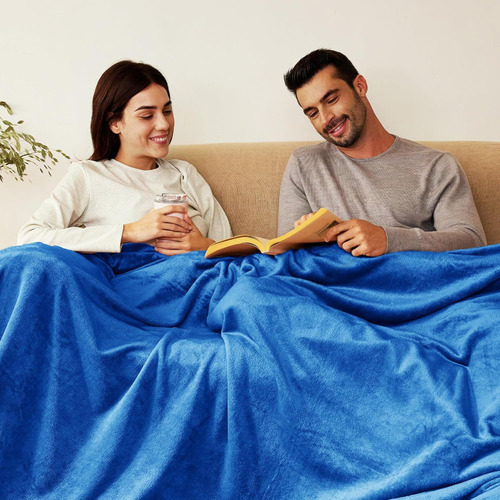 Frazada Manta Plush Flannel 240 X 190cm Térmica Ultra A Soft Azul Liso