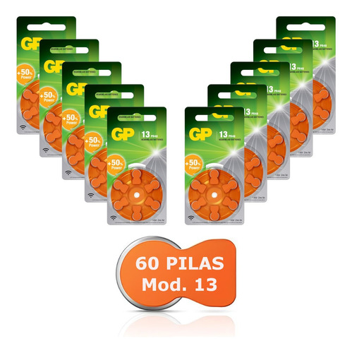 60 Pilas Auditiva Gp Batteries Mod 13 Zinc Aire 1.45v