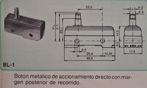 Micro Interruptor Boton Bl-1 Limite De Carrera Neumann Rojo/negro