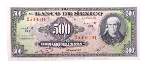 Billete 500 Pesos Morelos Abnc 18/ene/1978 Serie Cdm Nuevo