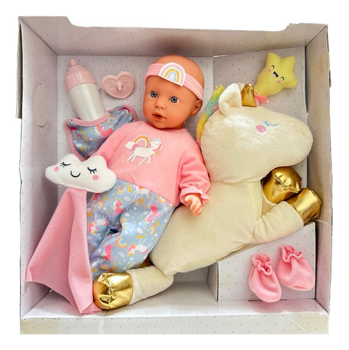 Muñeca Set De Bebé Deluxe Con Peluche Unicornio Y Accesorios