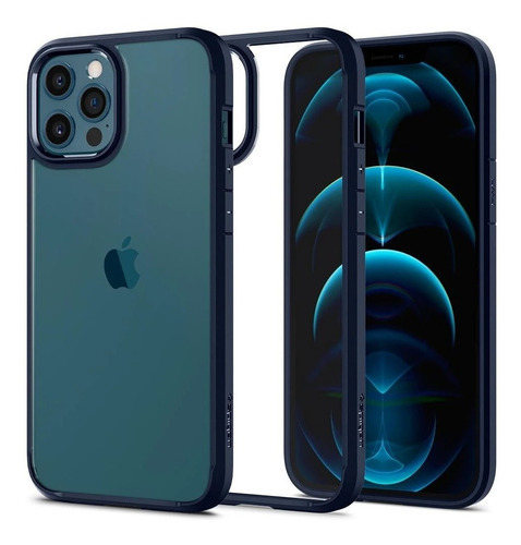 Funda para iPhone 12/Mini/Pro/Max Spigen Ultra Hybrid, Color Azul Marino (borde azul)