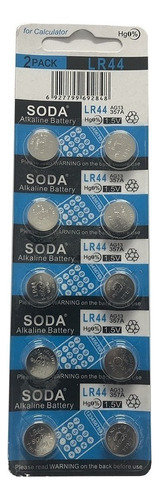 Pila 11.6 x 5.4 mm Soda Alkaline LR44 Botón - pack de 10 unidades