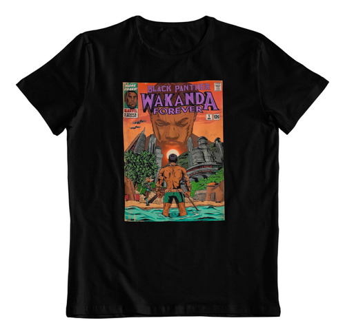 Polera Algodon Estampada Dtf Black Panther Wakanda Forever