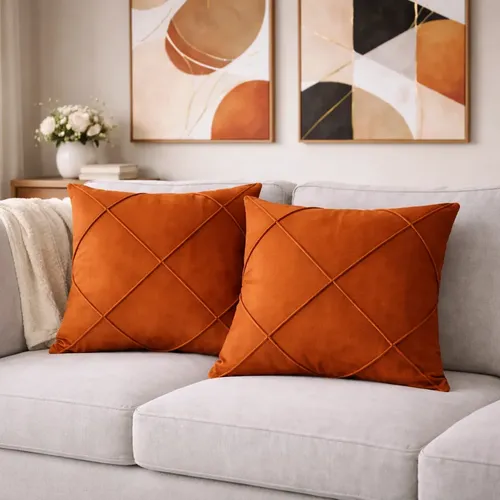 Almofada Decorativa 50x50 Suede Drapeada Cheia Macia Sala Terracota Drapeado