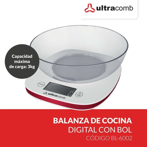 Imagen 4 de 5 de Balanza de cocina digital Ultracomb BL-6002 pesa hasta 3kg