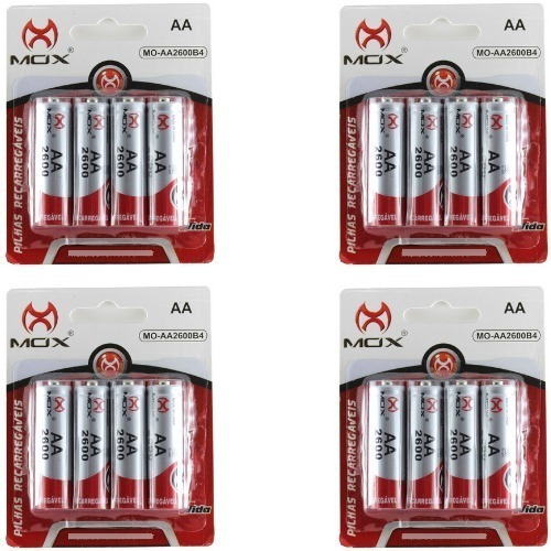 16 Pilhas Recarregáveis Mox Aa 2600mah Pilha Pequena