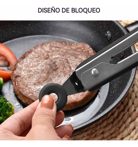 3 Pinzas De Cocina Con Espátula De Silicona Antiadherente Color Negro