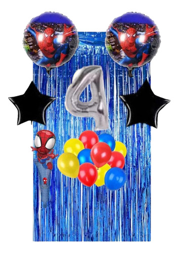 Kit De Globos Del Hombre Araña Super Económico Azul Kit-globos-hombre-arana-cumpleanos-spiderman