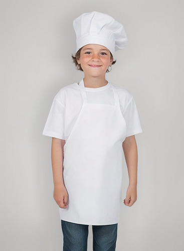 15 Juegos Mandil Y Gorro De Chef Blanco Tela Tergal T. 6-8