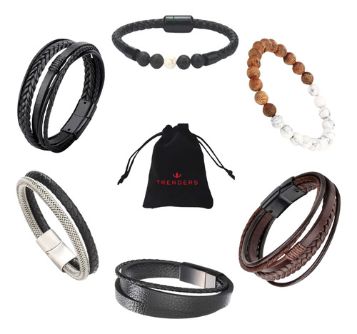 Pulsera De Hombre, Piel Calidad Premium, 6pcs Mayoreo, Lote