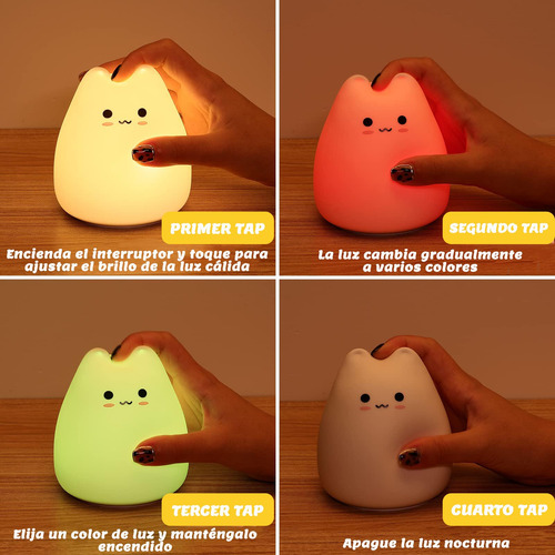 Luz Nocturna Gato Silicona 7 Colours Para Bebé Niño Regalos