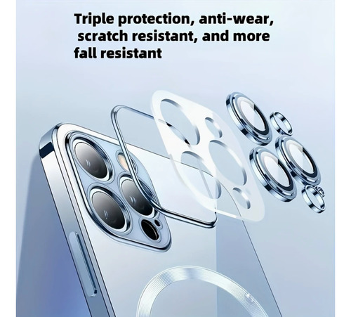 Funda Magsafe Mica Protector Lente Cámara Uso Rudo P/ Iphone Azul Marino 14 Pro Max