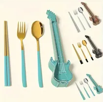 Comprar Cubiertos Portátiles Acero Regalo Diseño Guitarra 3 Pzas