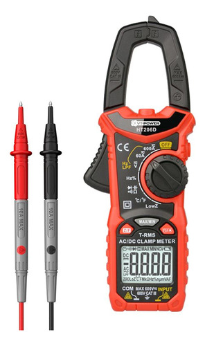 Pinza Amperométrica Digital Profesional Corriente Continua Y Tensión Con 6000 Cuentas, Valor Real Rms, Autorango, Ncv, Capacitancia, Resistencia. Vt-power dht206d.