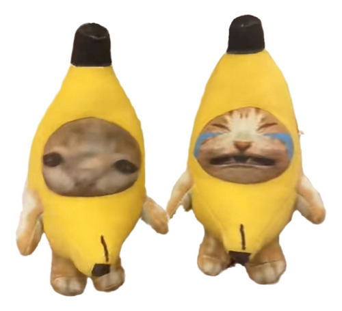 2 Peluches De Gato Banana Feliz Y Llorando